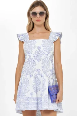 Oliphant Smocked Square Neck Mini- Amadora Blue