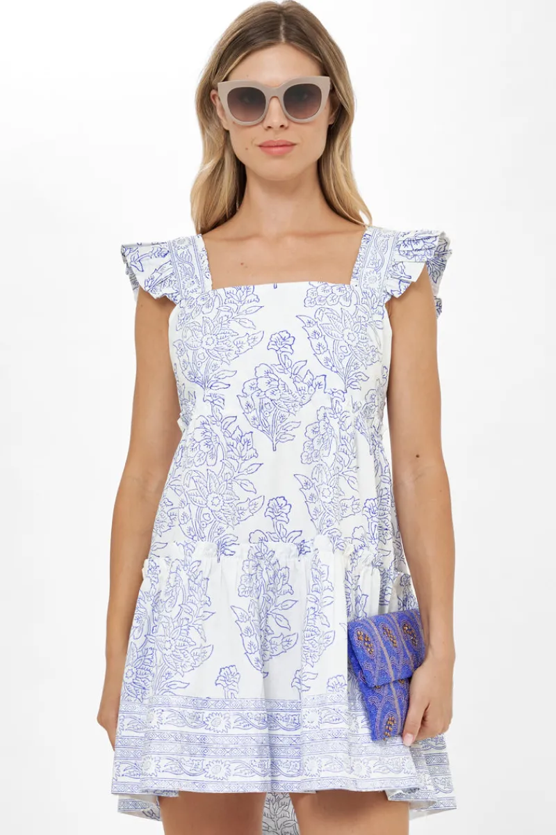 Oliphant Smocked Square Neck Mini- Amadora Blue