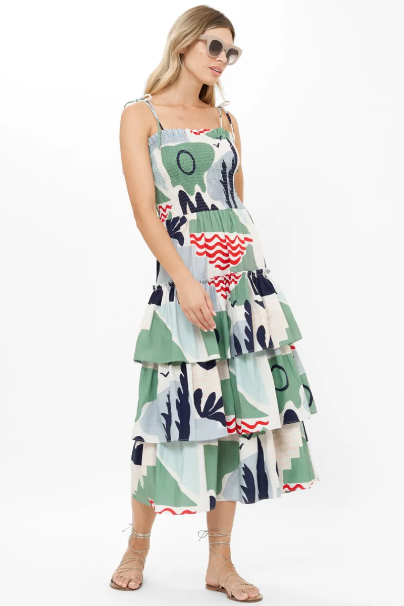Oliphant Smocked Tie Strap Midi- Riviera Sage
