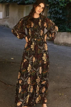 Oliphant Smocked Top Maxi- Turin Wine