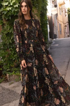 Oliphant Smocked Top Maxi- Turin Wine
