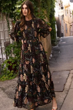 Oliphant Smocked Top Maxi- Turin Wine