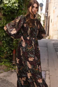 Oliphant Smocked Top Maxi- Turin Wine