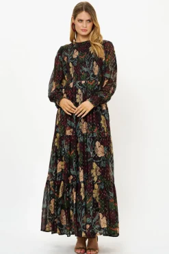 Oliphant Smocked Top Maxi- Turin Wine