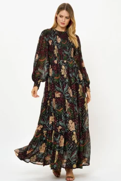 Oliphant Smocked Top Maxi- Turin Wine