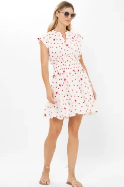Oliphant Smocked Waist Roll Sleeve- Ellsworth Red