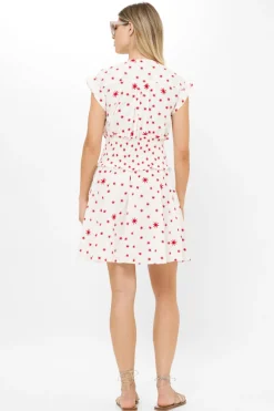 Oliphant Smocked Waist Roll Sleeve- Ellsworth Red