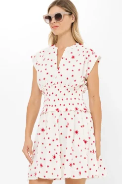 Oliphant Smocked Waist Roll Sleeve- Ellsworth Red