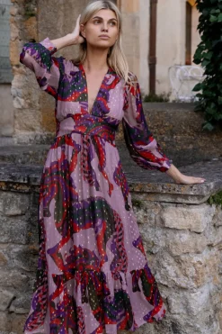 Oliphant Tie Back Maxi- Arabia Crimson