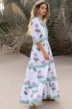 Oliphant V-Neck Cuffed Maxi- Bloom Lilac