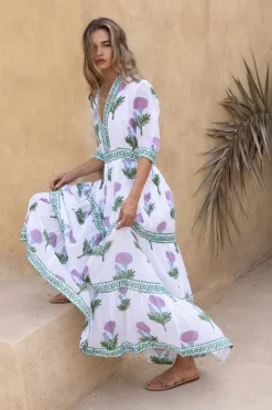 Oliphant V-Neck Cuffed Maxi- Bloom Lilac