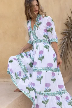 Oliphant V-Neck Cuffed Maxi- Bloom Lilac