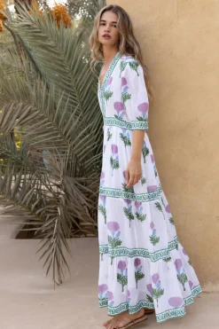 Oliphant V-Neck Cuffed Maxi- Bloom Lilac