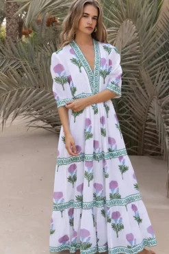 Oliphant V-Neck Cuffed Maxi- Bloom Lilac