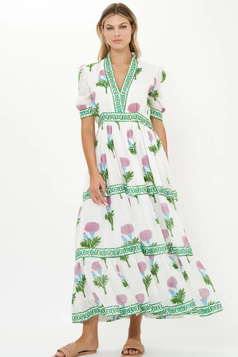 Oliphant V-Neck Cuffed Maxi- Bloom Lilac