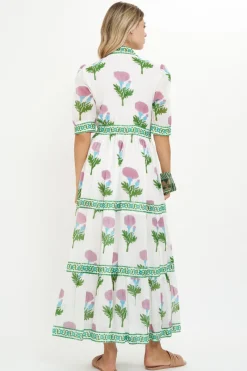 Oliphant V-Neck Cuffed Maxi- Bloom Lilac