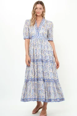 Oliphant V-Neck Cuffed Maxi- Marseille Blue