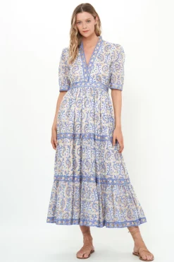 Oliphant V-Neck Cuffed Maxi- Marseille Blue
