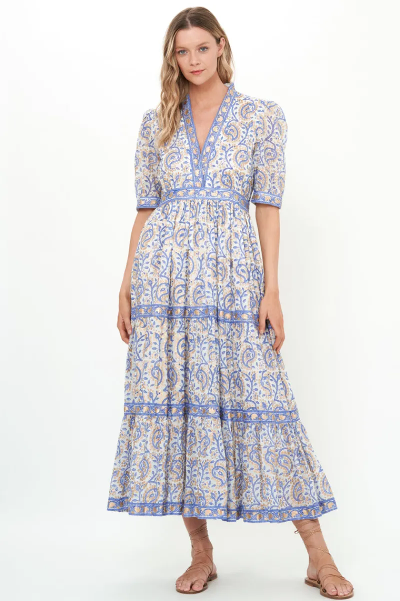 Oliphant V-Neck Cuffed Maxi- Marseille Blue