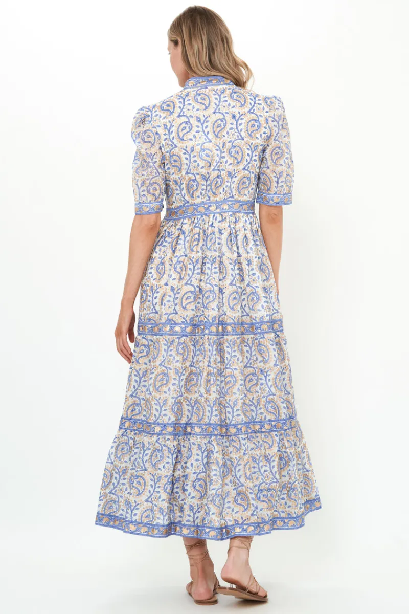 Oliphant V-Neck Cuffed Maxi- Marseille Blue