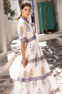 Oliphant V-Neck Cuffed Maxi- Napa Blue