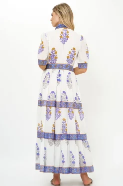 Oliphant V-Neck Cuffed Maxi- Napa Blue