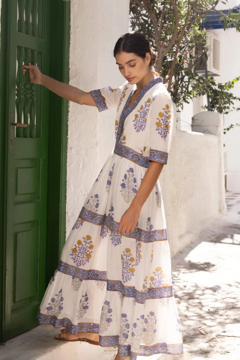 Oliphant V-Neck Cuffed Maxi- Napa Blue