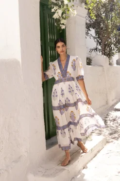 Oliphant V-Neck Cuffed Maxi- Napa Blue