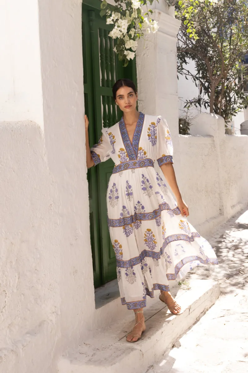 Oliphant V-Neck Cuffed Maxi- Napa Blue
