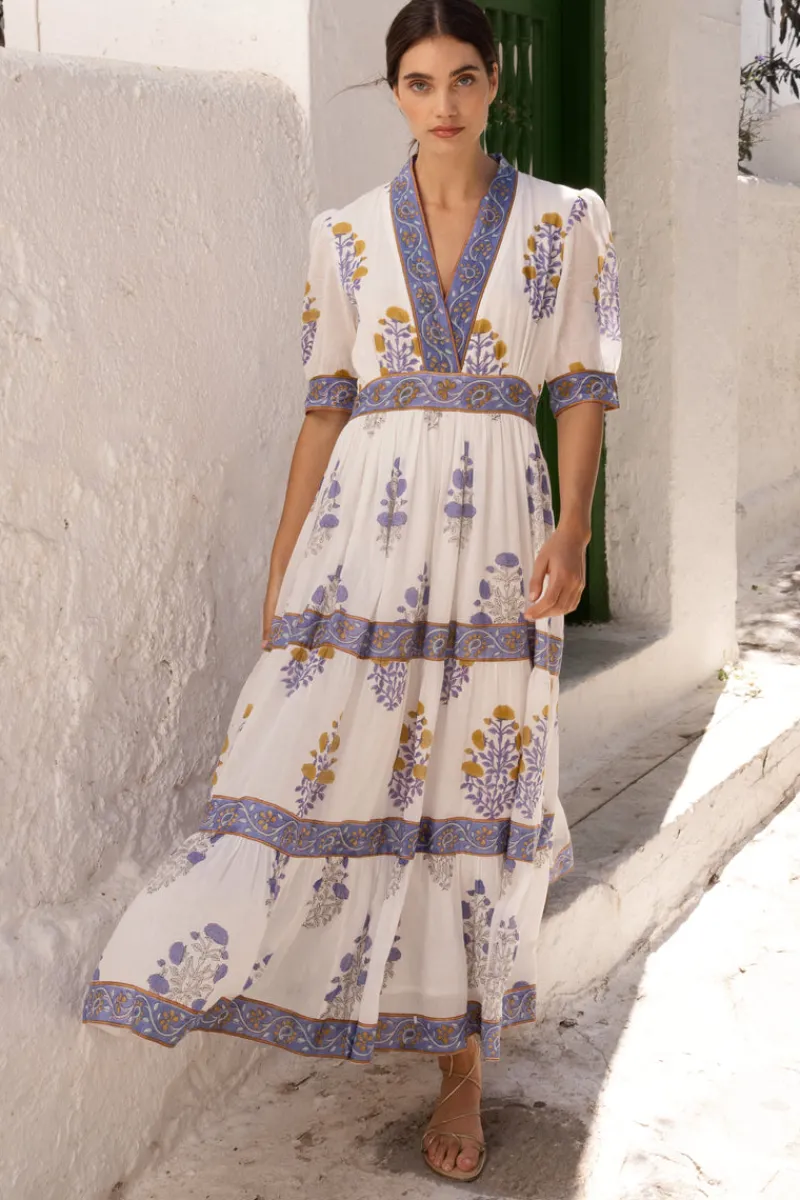 Oliphant V-Neck Cuffed Maxi- Napa Blue