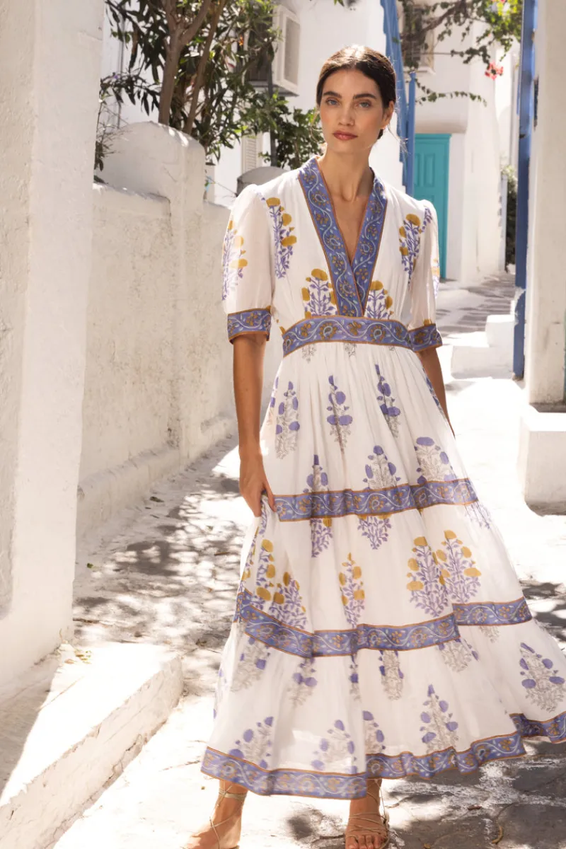Oliphant V-Neck Cuffed Maxi- Napa Blue