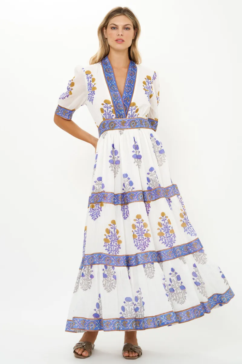Oliphant V-Neck Cuffed Maxi- Napa Blue