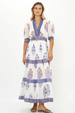 Oliphant V-Neck Cuffed Maxi- Napa Blue