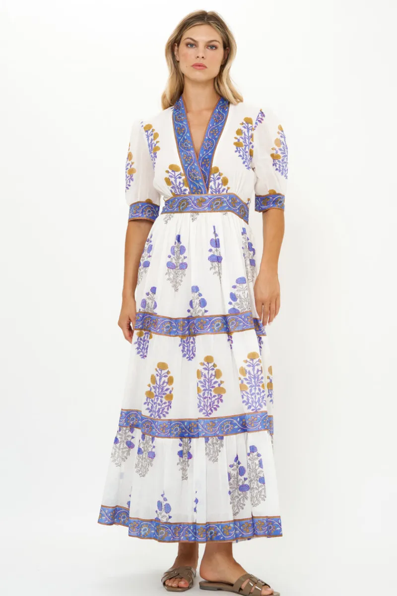 Oliphant V-Neck Cuffed Maxi- Napa Blue