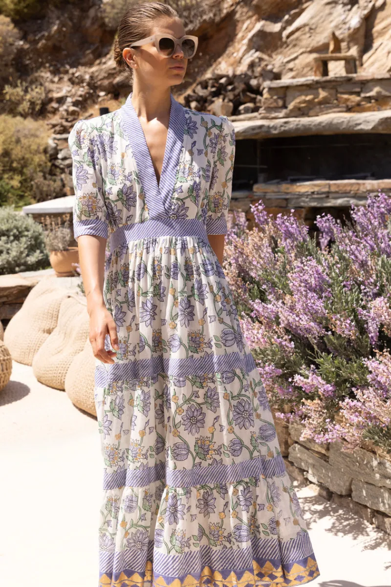 Oliphant V-Neck Cuffed Maxi- Presidio Blue