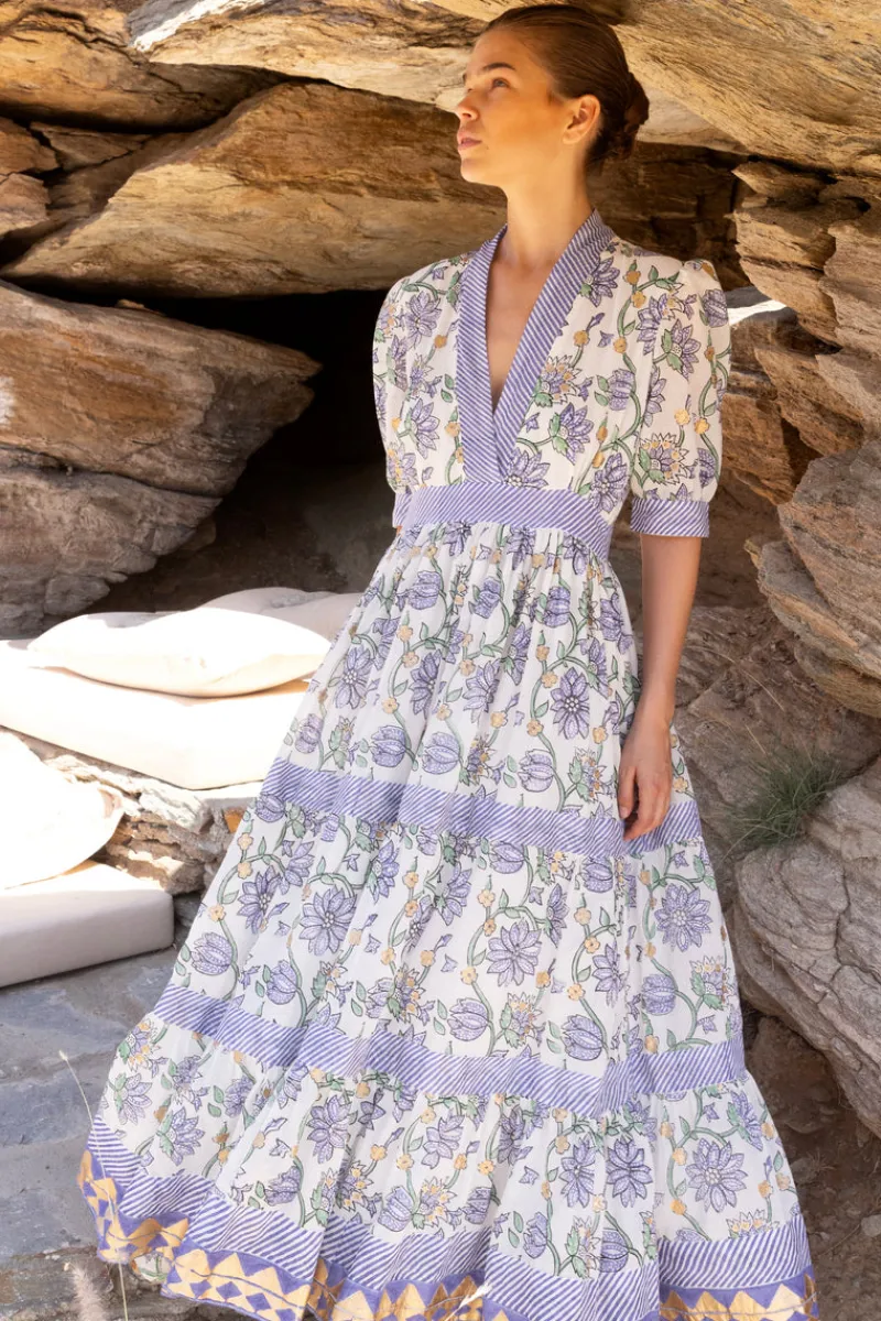 Oliphant V-Neck Cuffed Maxi- Presidio Blue