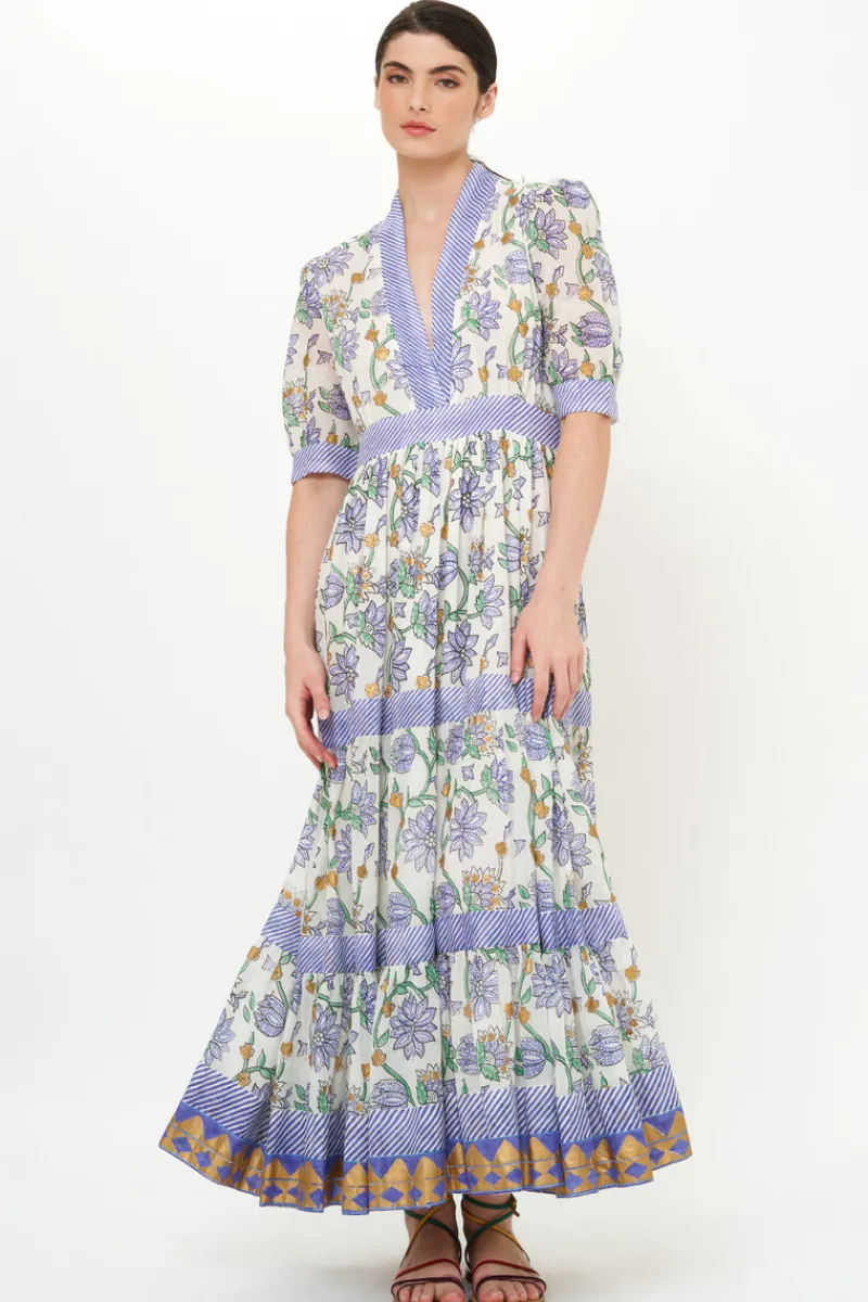 Oliphant V-Neck Cuffed Maxi- Presidio Blue