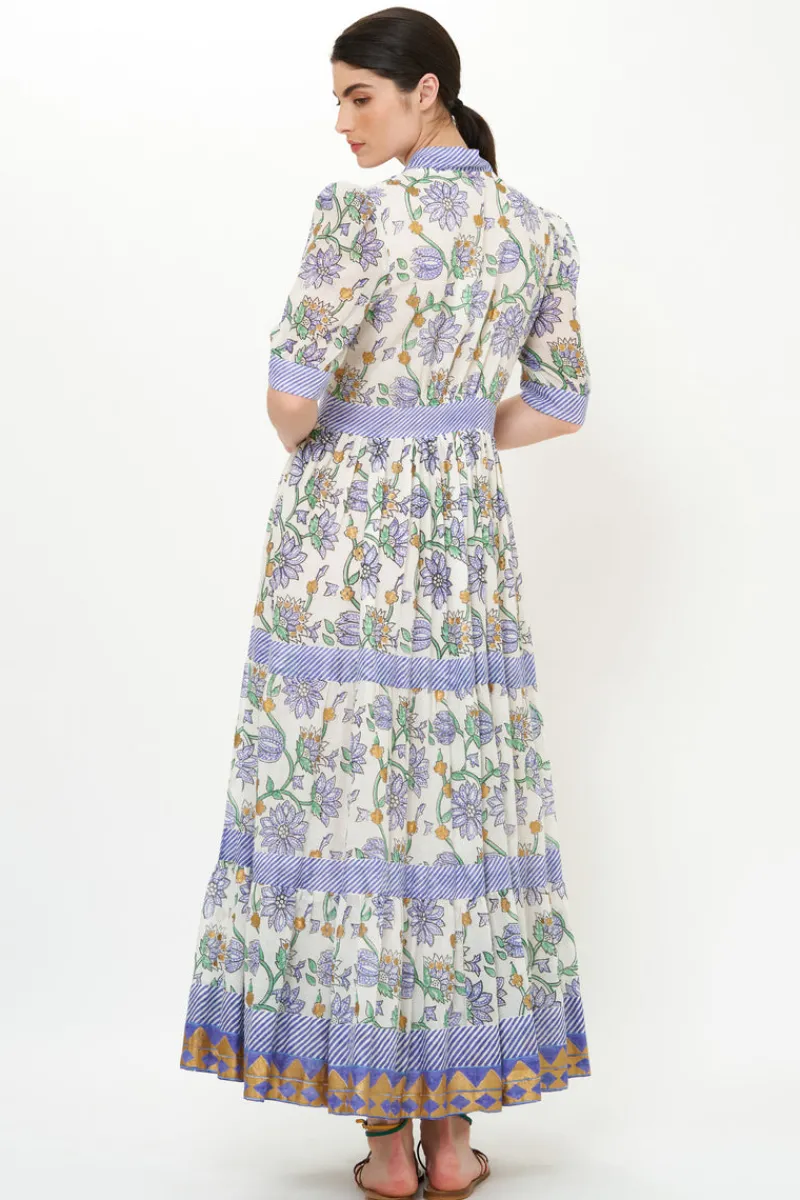 Oliphant V-Neck Cuffed Maxi- Presidio Blue