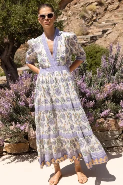 Oliphant V-Neck Cuffed Maxi- Presidio Blue