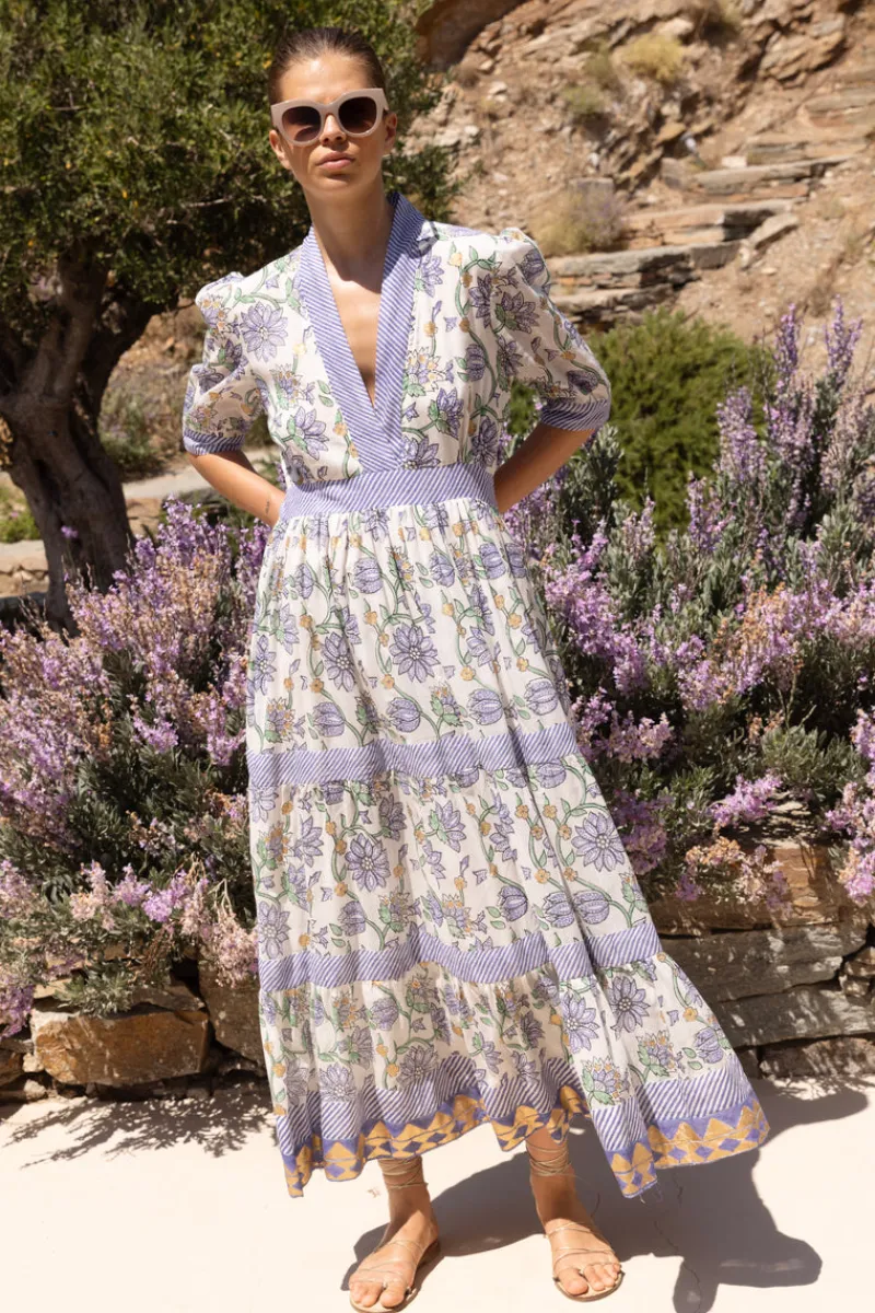 Oliphant V-Neck Cuffed Maxi- Presidio Blue