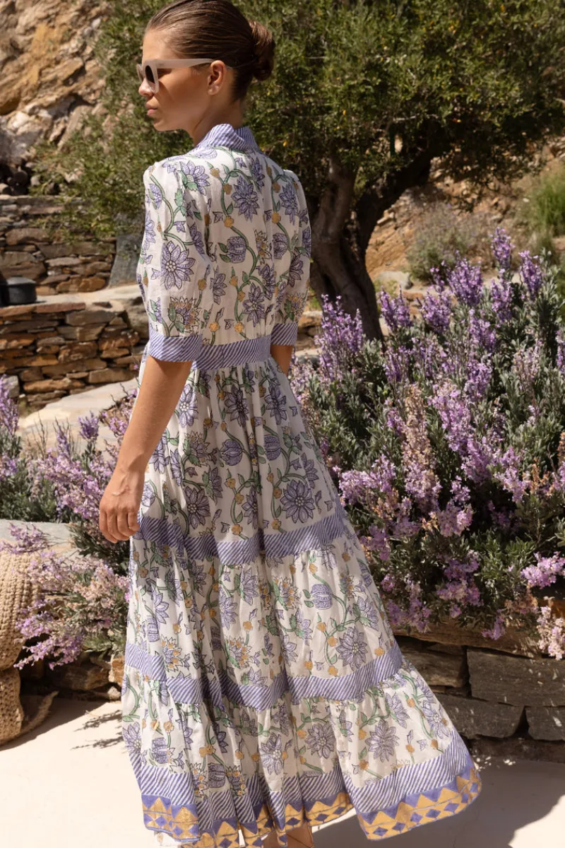 Oliphant V-Neck Cuffed Maxi- Presidio Blue