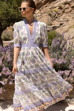 Oliphant V-Neck Cuffed Maxi- Presidio Blue