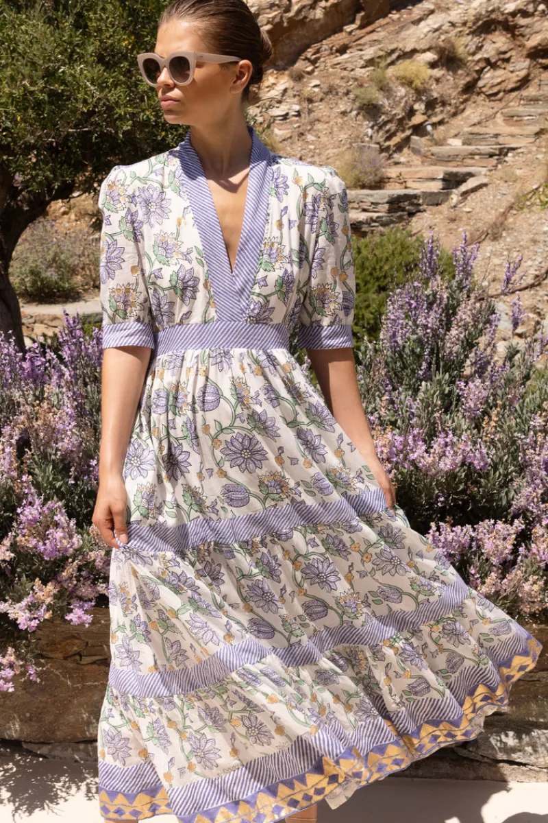 Oliphant V-Neck Cuffed Maxi- Presidio Blue