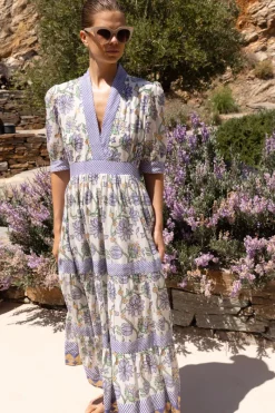 Oliphant V-Neck Cuffed Maxi- Presidio Blue