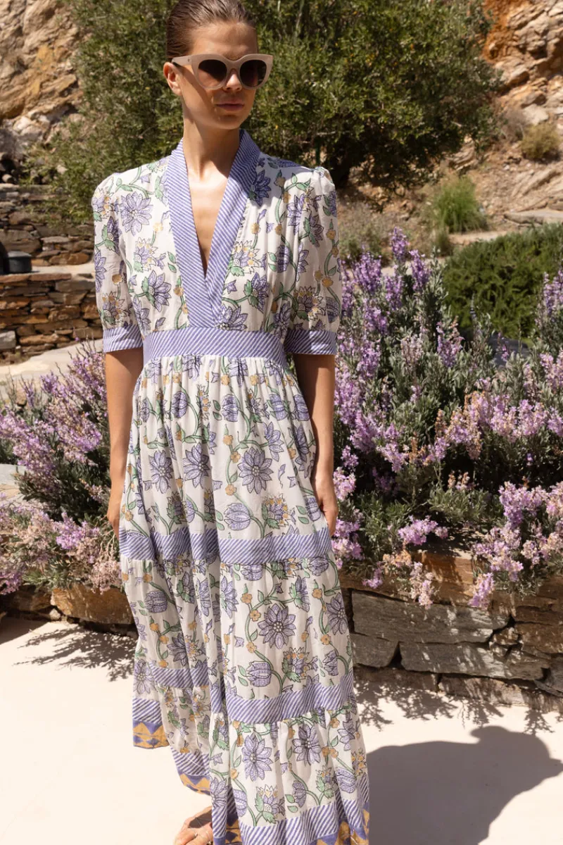 Oliphant V-Neck Cuffed Maxi- Presidio Blue