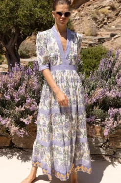 Oliphant V-Neck Cuffed Maxi- Presidio Blue
