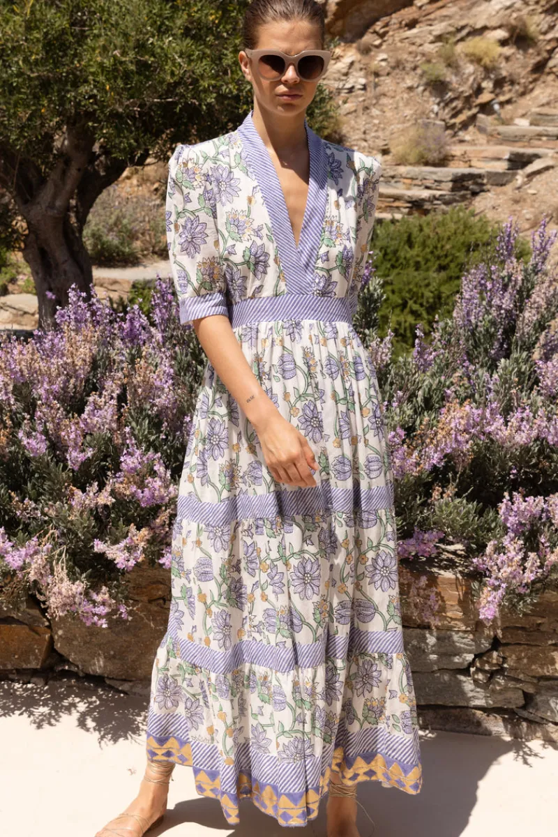 Oliphant V-Neck Cuffed Maxi- Presidio Blue