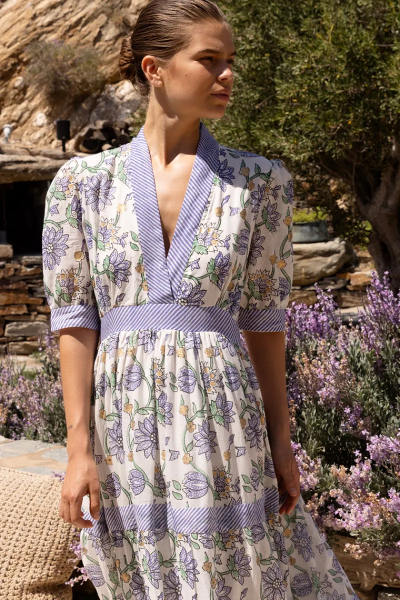 Oliphant V-Neck Cuffed Maxi- Presidio Blue