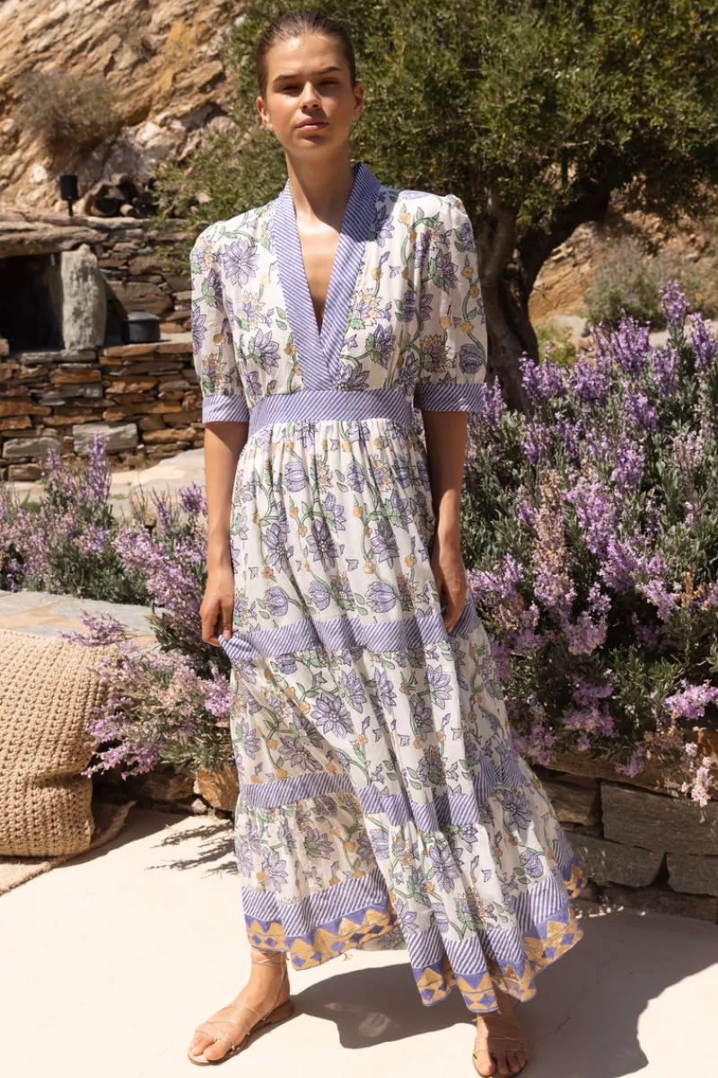 Oliphant V-Neck Cuffed Maxi- Presidio Blue