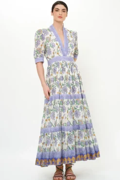 Oliphant V-Neck Cuffed Maxi- Presidio Blue